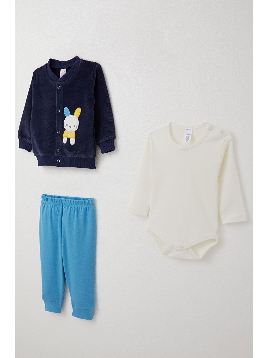 Erkek Bebek Zıbınlı 3 Lü Takım Sevimli Tavşan Nakışlı Lacivert (4 Ay-1 Yaş)-1