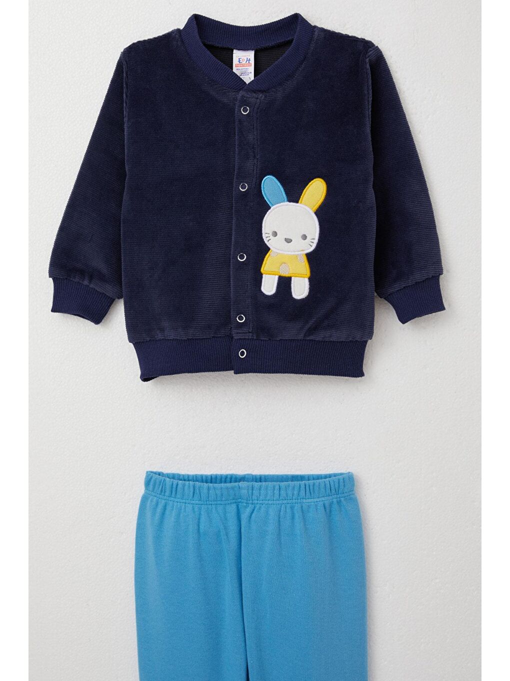 Erkek Bebek Zıbınlı 3 Lü Takım Sevimli Tavşan Nakışlı Lacivert (4 Ay-1 Yaş)-4