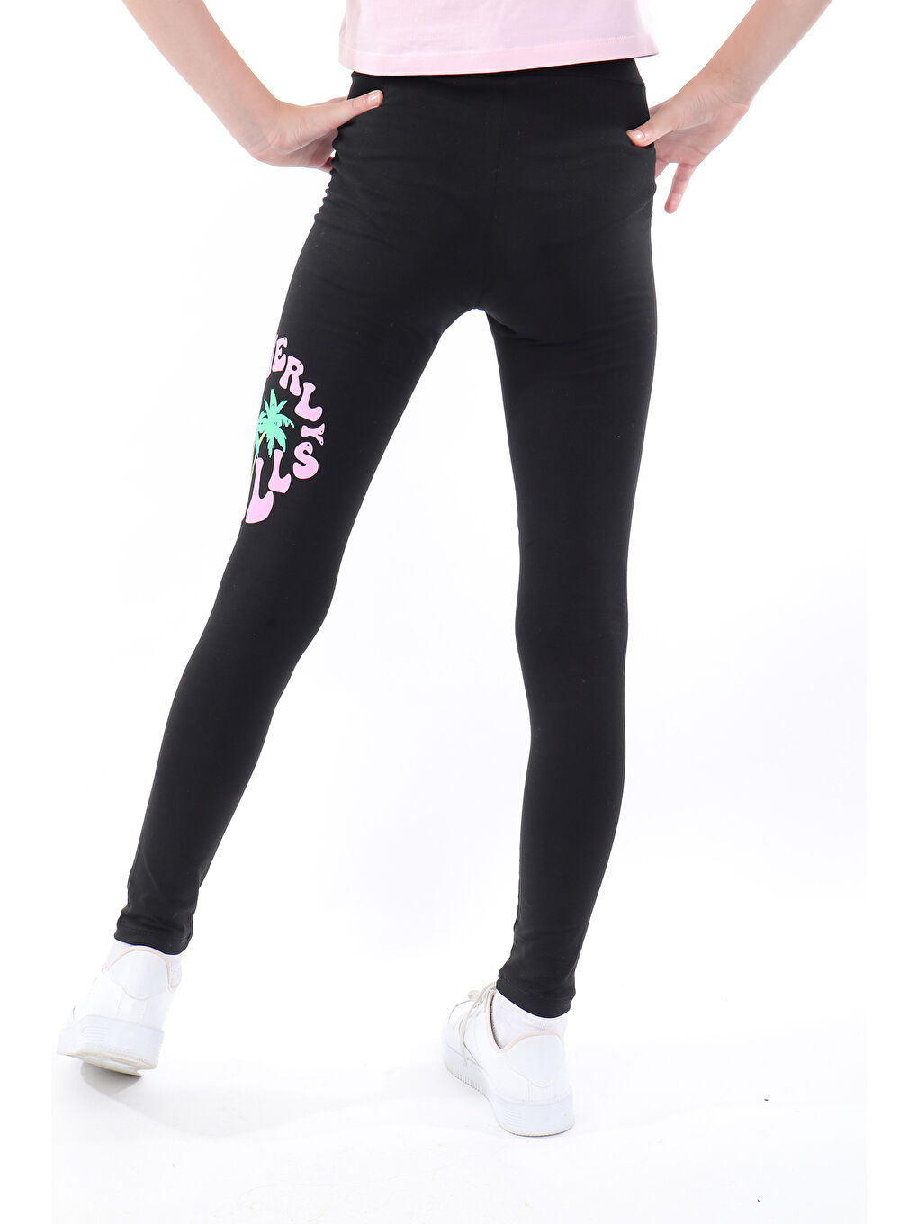 Siyah Kız Çocuk Baskılı Tayt-1