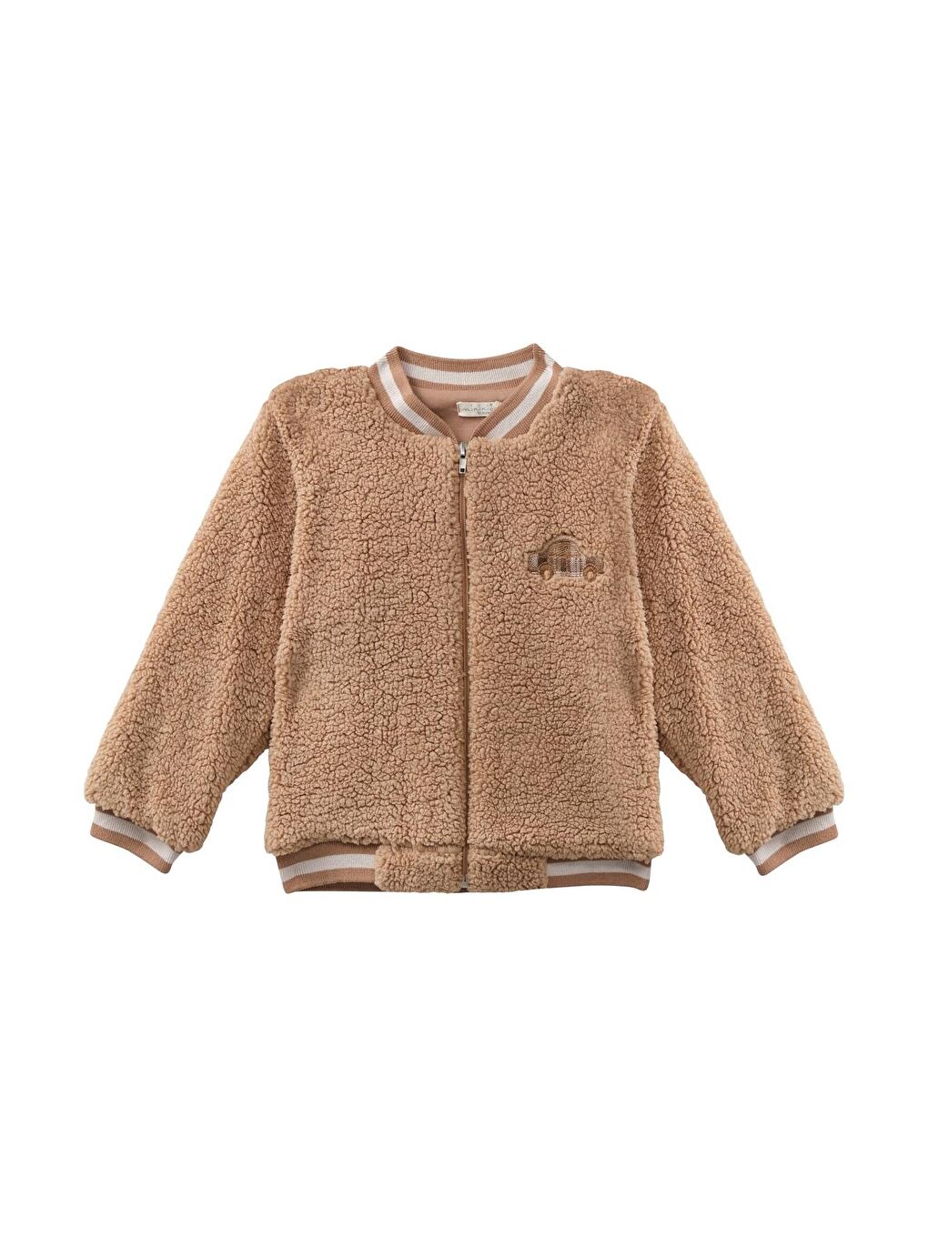 Erkek Bebek Nakış Detaylı Pelüş Mont   Bej