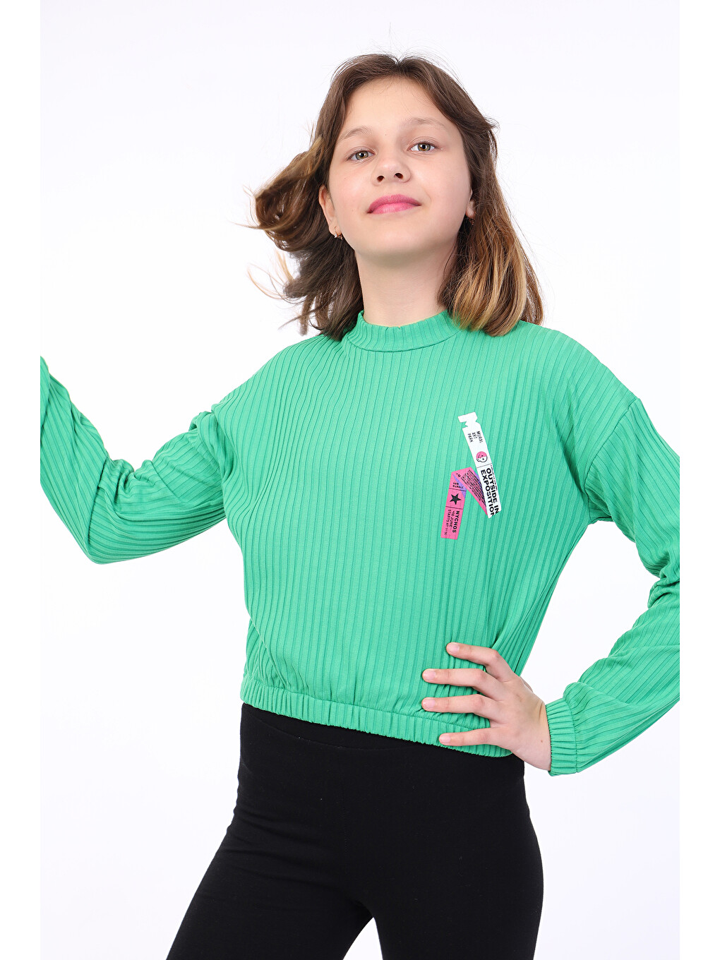 Yeşil Kız Çocuk Baskılı Sweatshirt
