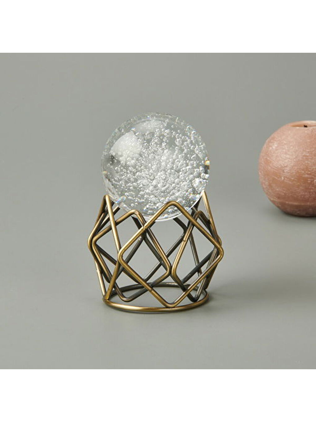 Sarı Deco Örgü Cam Top Dekor - Bronz - 14 cm-1