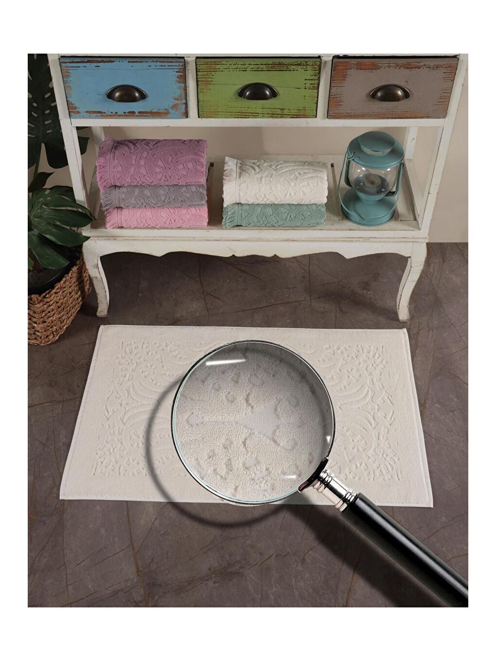 Ekru 2 Adet Jakaranda Ayak Havlusu Paspas Krem-1