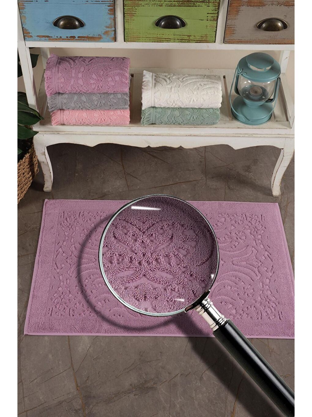 Pembe 2 Adet Jakaranda Ayak Havlusu Paspas Gülkurusu-1