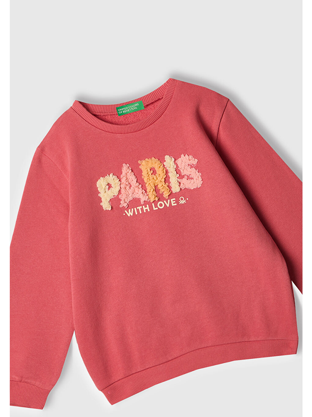 Kız Çocuk Fuşya Grafik Baskılı Ribanalı Bisiklet Yaka Sweatshirt-1