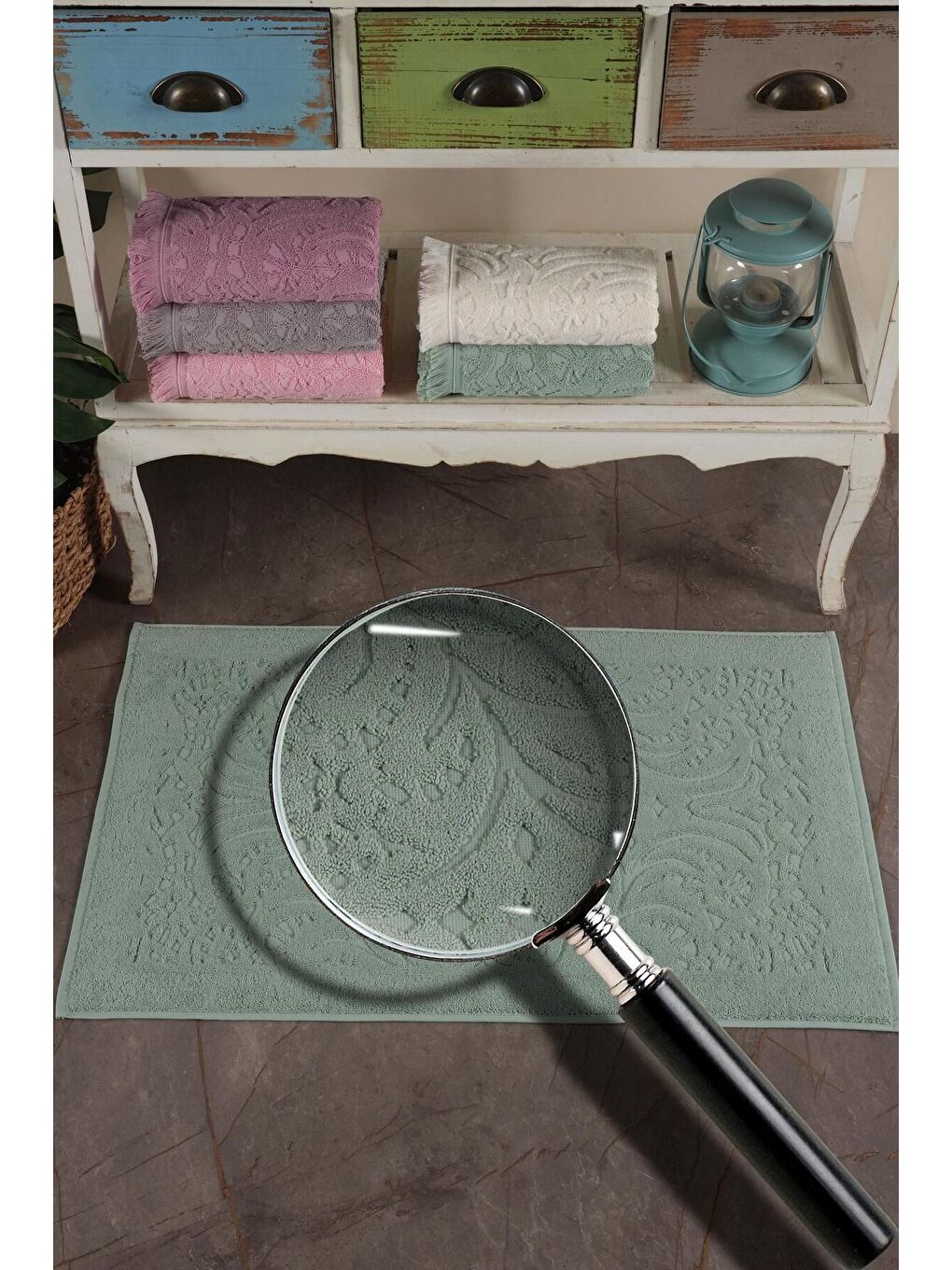 2 Adet Jakaranda Ayak Havlusu Paspas Yeşil-1