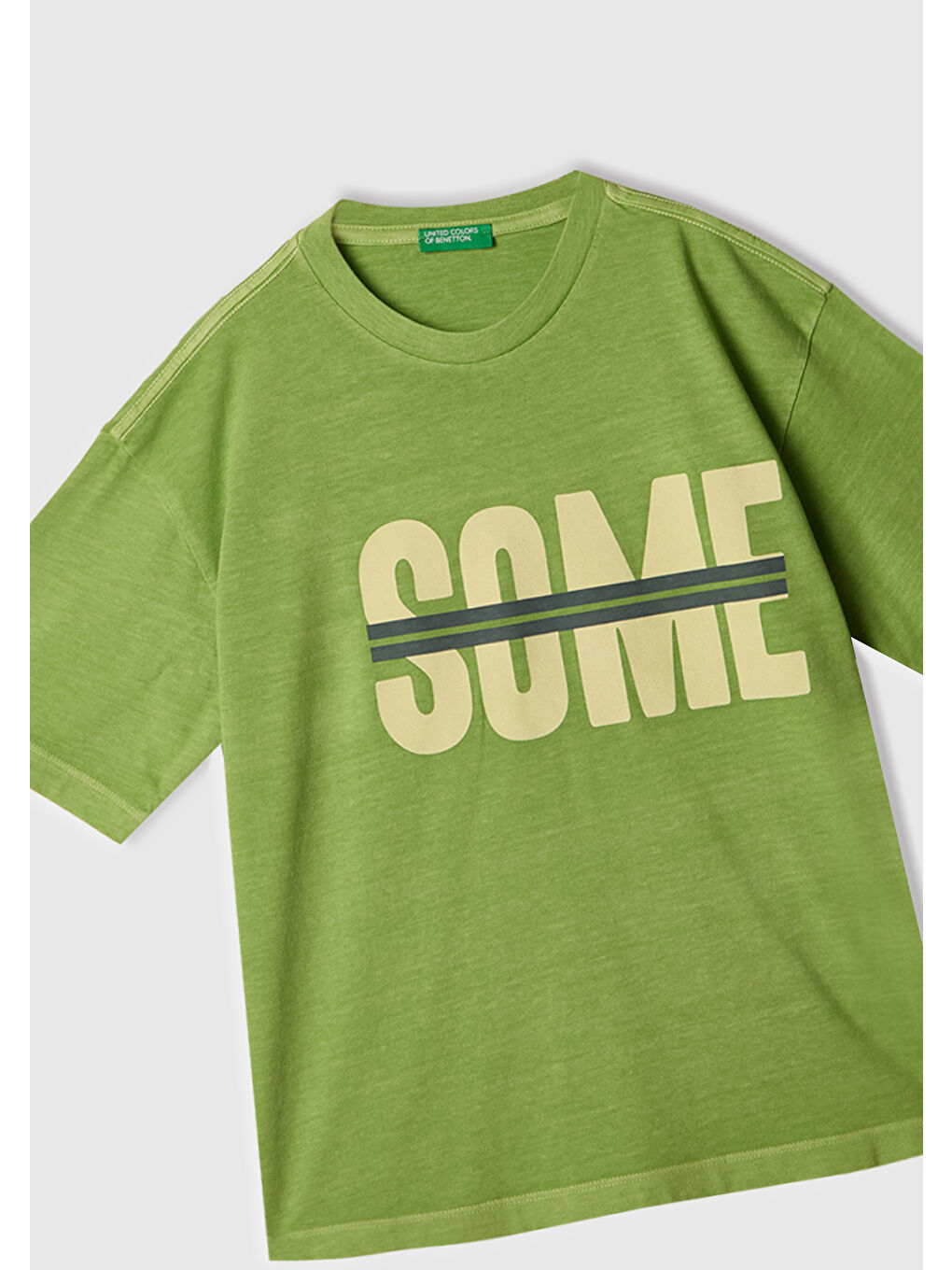 Erkek Çocuk Fıstık Yeşili Slogan Baskılı Soluk Efektli T-Shirt-1