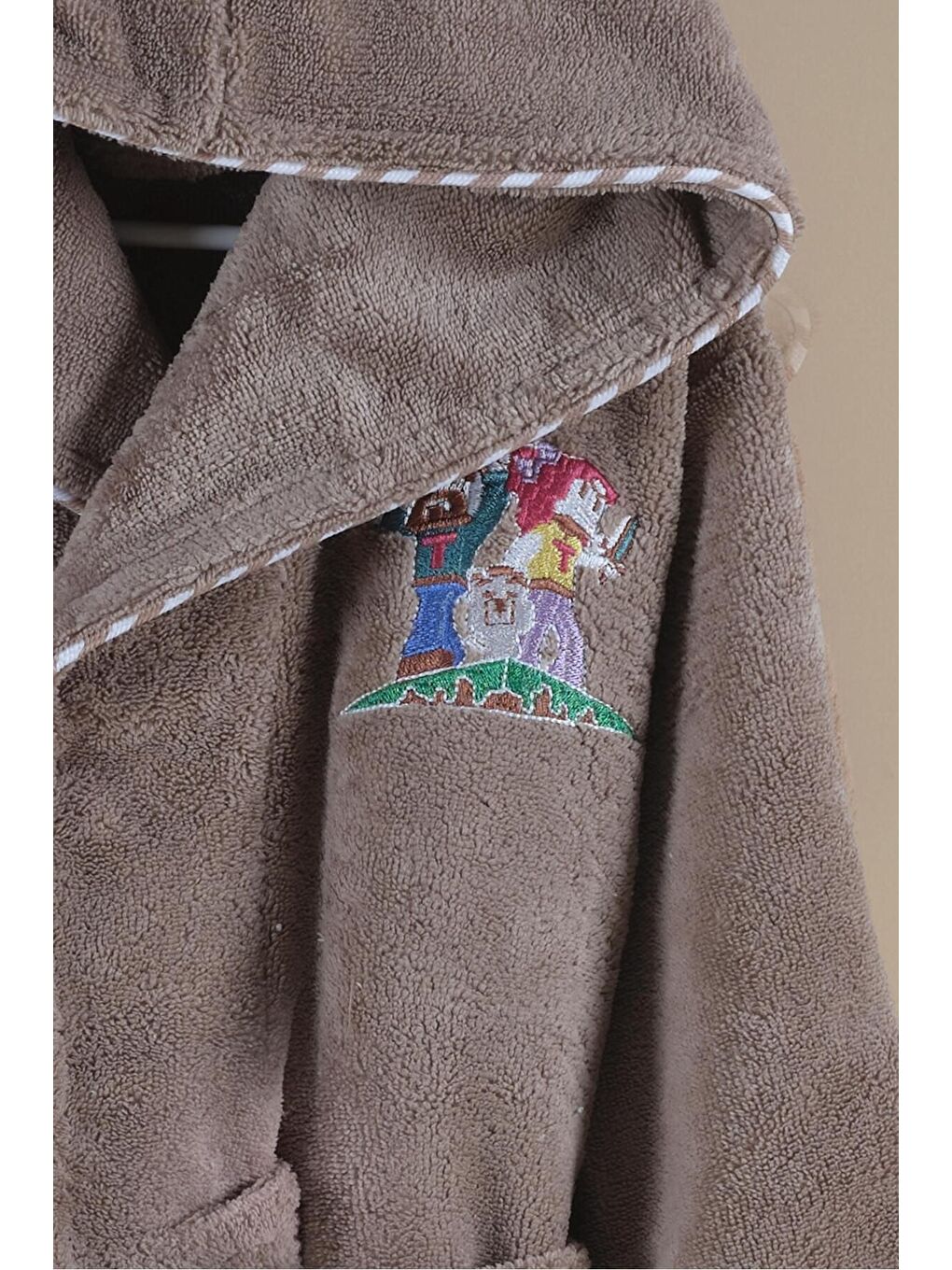 Kahverengi Bambu Nakışlı Çocuk Bornozu - M.Craft Kahve 5-6 Yaş-1