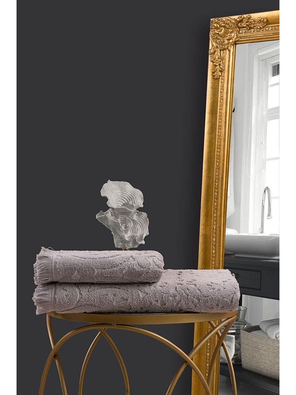 Jacquard %100 Pamuk El Havlusu 50x90 cm Gri-1