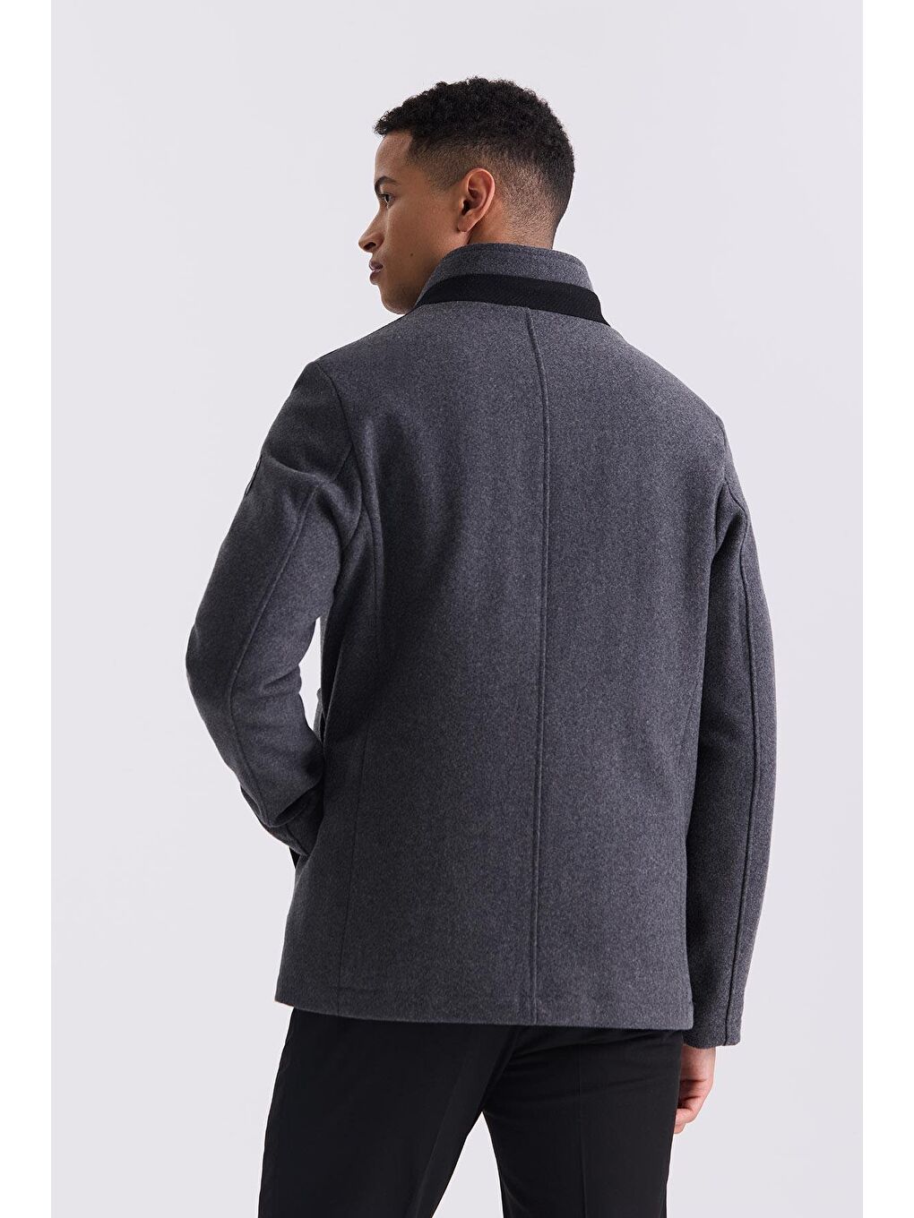 Antrasit Regular Fit Hakim Yaka Yünlü Spor Kaban-2