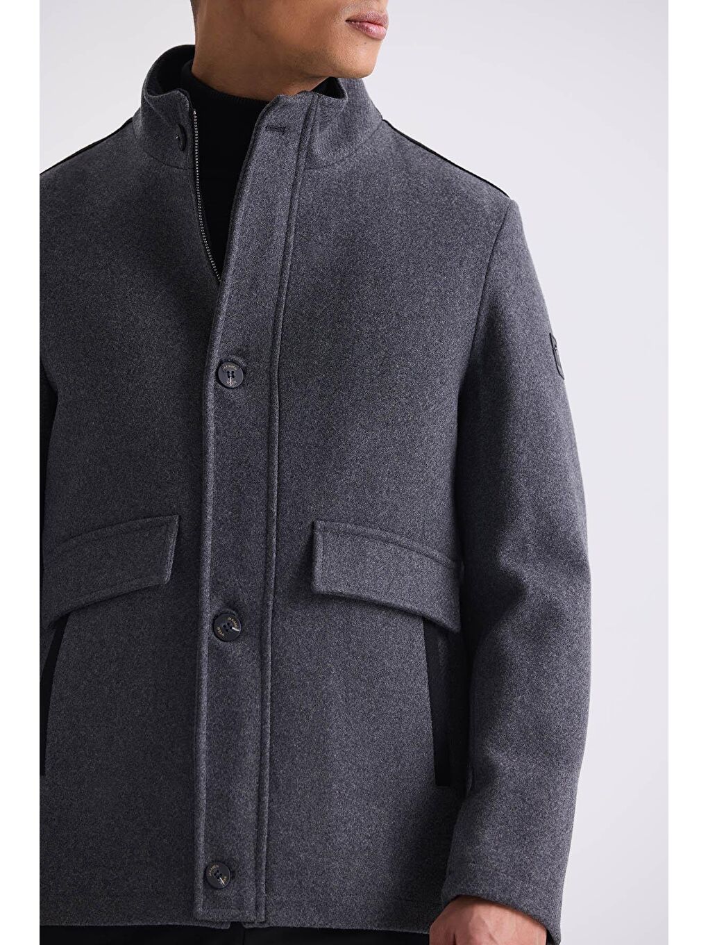 Antrasit Regular Fit Hakim Yaka Yünlü Spor Kaban-3