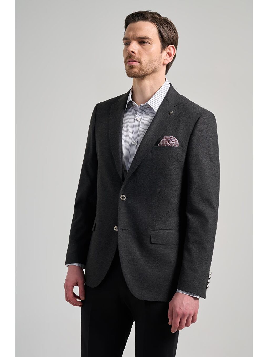 Antrasit Düz Bez Ayağı Mono Yaka Tam Astar Esnek 6 Drop Comfort Fit Ceket 1002245902