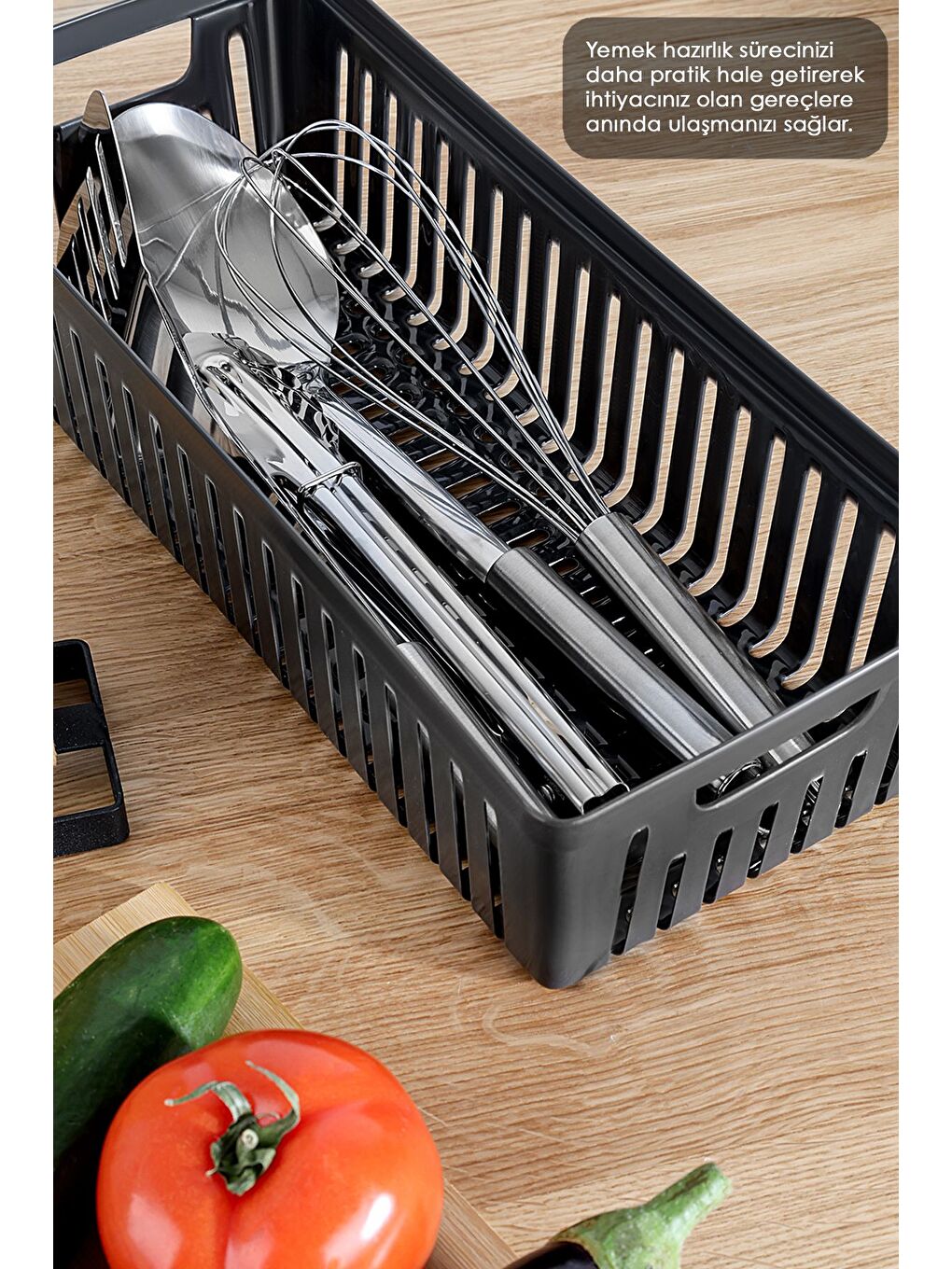 1 Adet Modüler Kaşıklık Mutfak Düzenleyici Çekmece İçi Organizer Bıçaklık Kepçelik Siyah-4