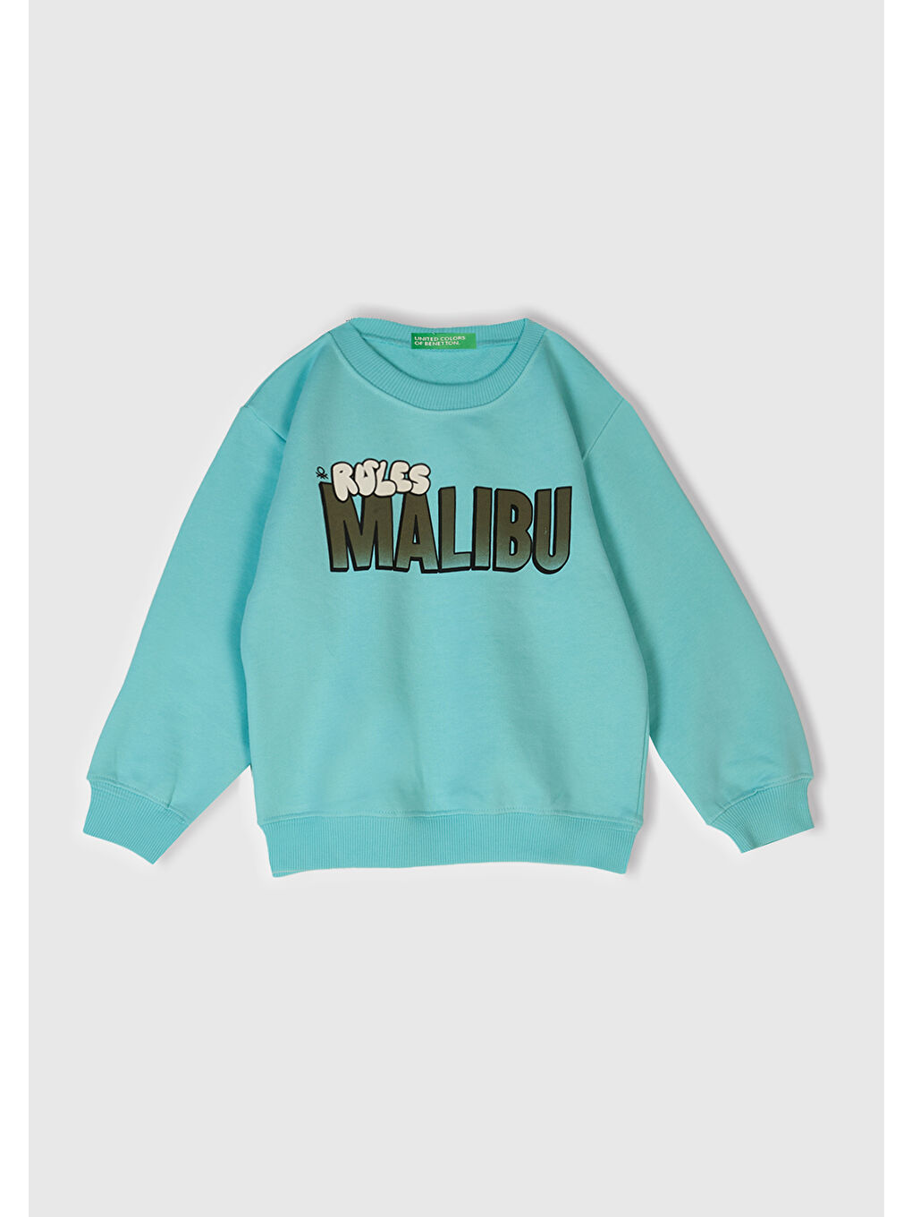 Turkuaz Erkek Çocuk Su Yeşili Önü Baskılı Bisiklet Yaka Sweatshirt