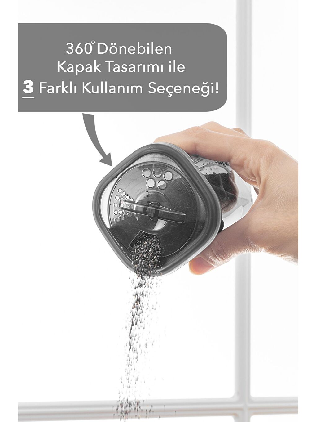 Antrasit 12'li Etiketli ve Kilitlenebilir Hava Almaz Kapaklı Baharatlık Seti Baharatlık Saklama Kabı Gri-4