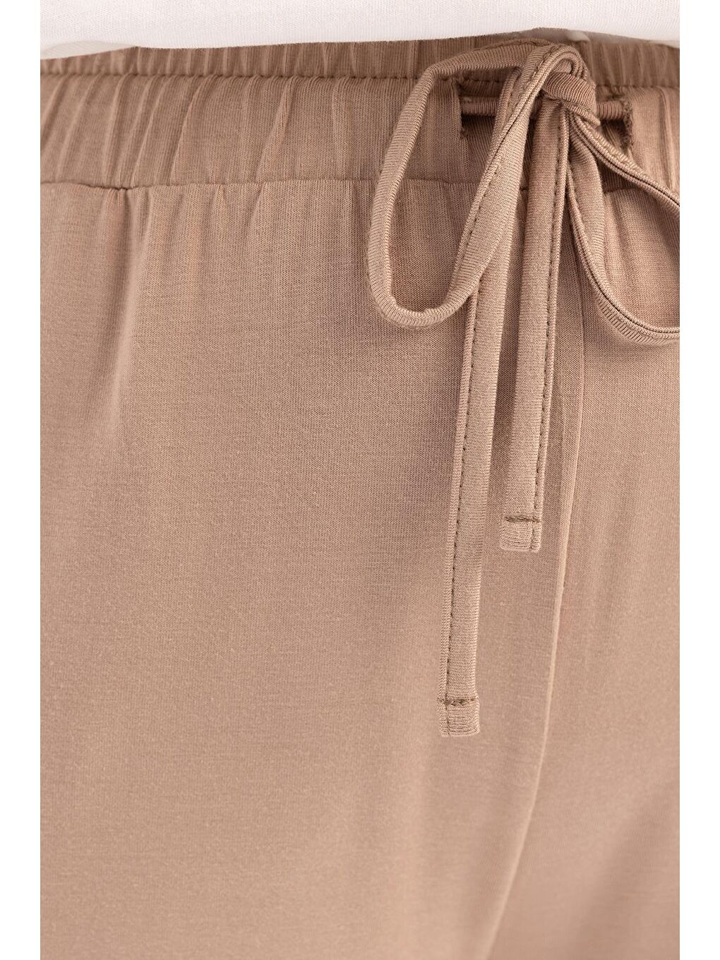 Bej Vizon-Beli Bağcıklı Cepli Geniş Paça Eşofman Altı-5