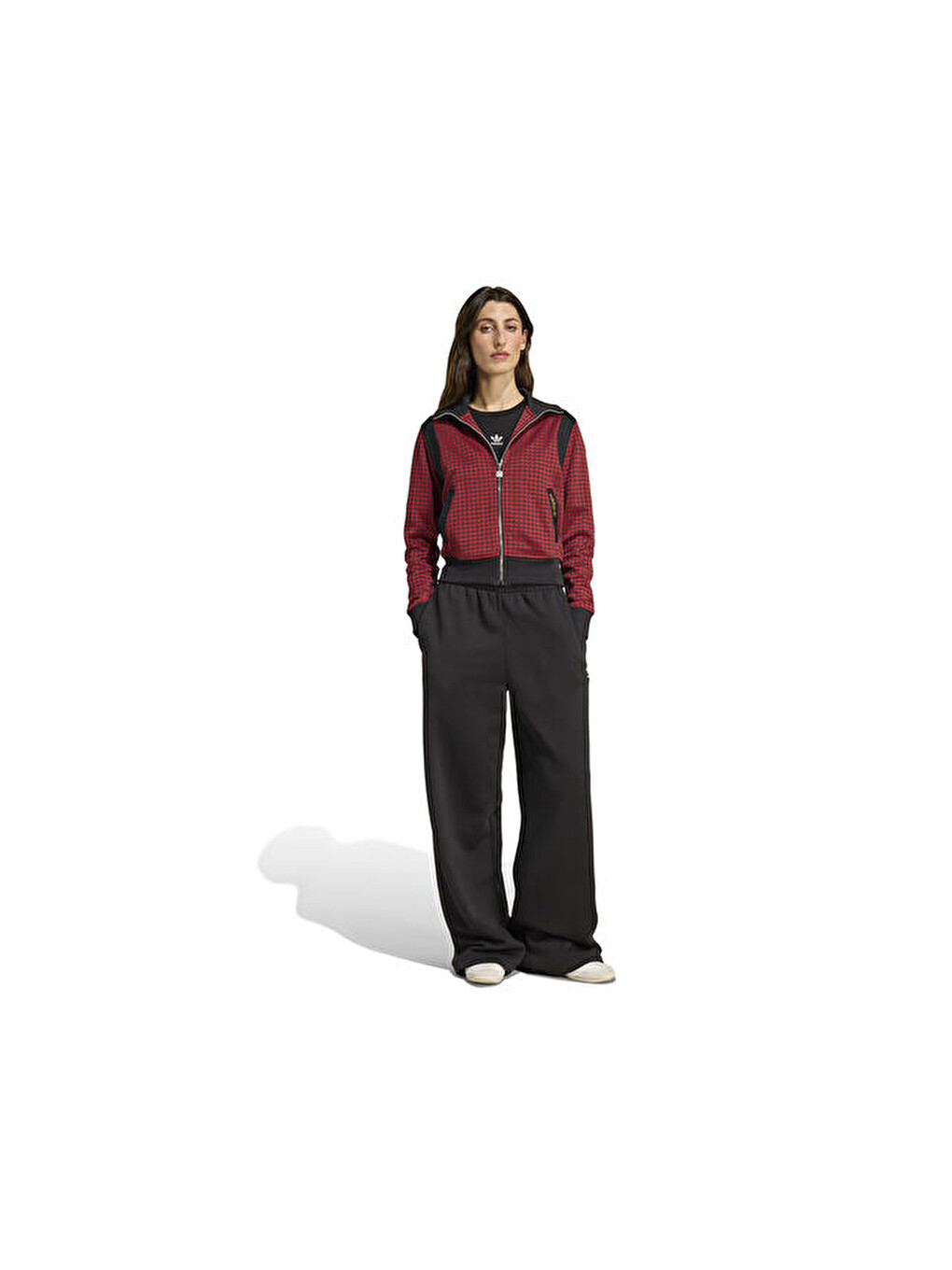 Houndstooth Tt Kadın Günlük Ceket Jy3461 Kırmızı-2