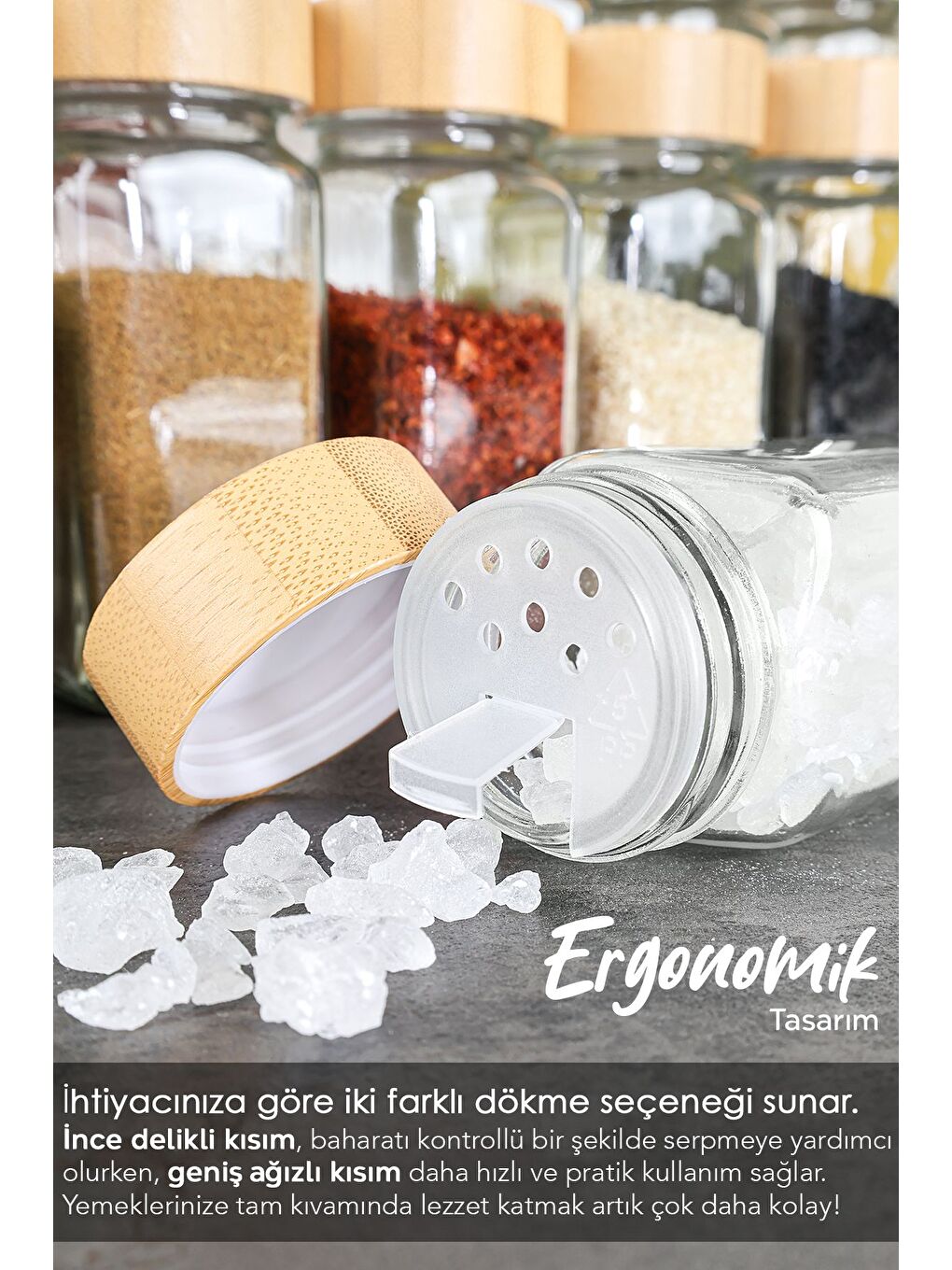 Renksiz 24'lü Bambu Kapaklı Cam Baharatlık Seti Etiketli Tuzluk Biberlik Köşeli Baharat Takımı 120 ml-3