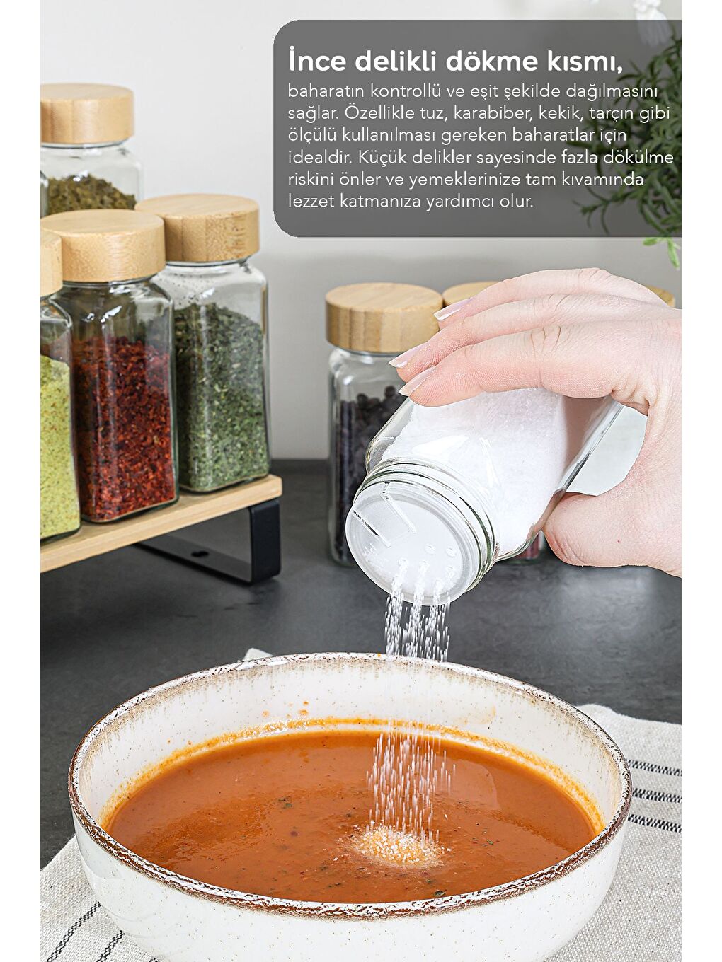 Renksiz 24'lü Bambu Kapaklı Cam Baharatlık Seti Etiketli Tuzluk Biberlik Köşeli Baharat Takımı 120 ml-4