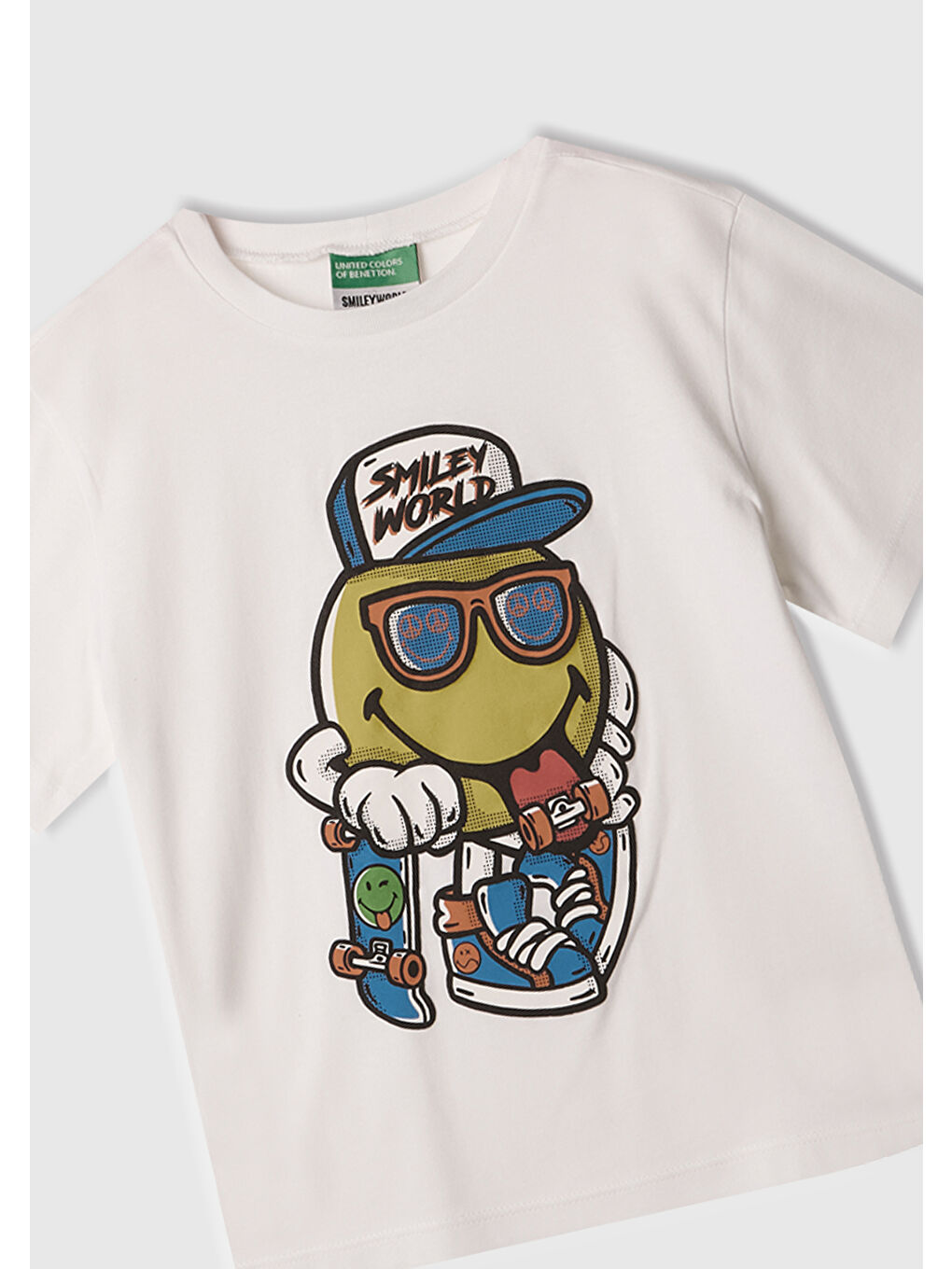 Erkek Çocuk Beyaz Smiley World Baskılı Logo Etiketli T-Shirt-1