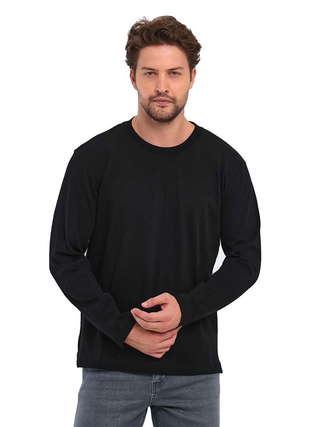 Siyah 30/2 Süprem Bisiklet Yaka Erkek Sweatshirt