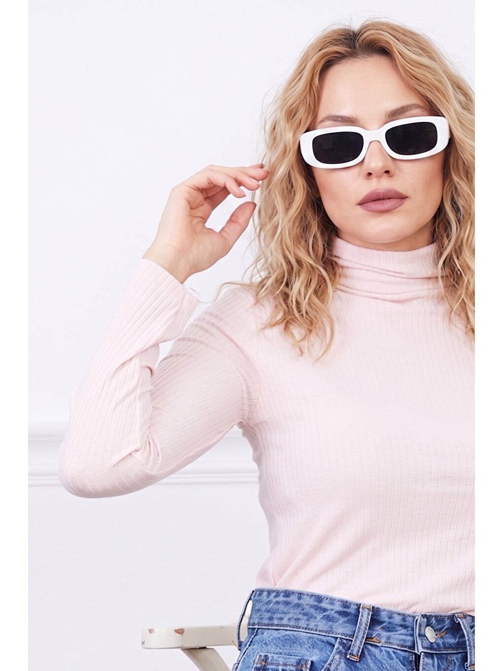 Pembe Fitilli Balıkçı Yaka Slim Fit Bluz-1