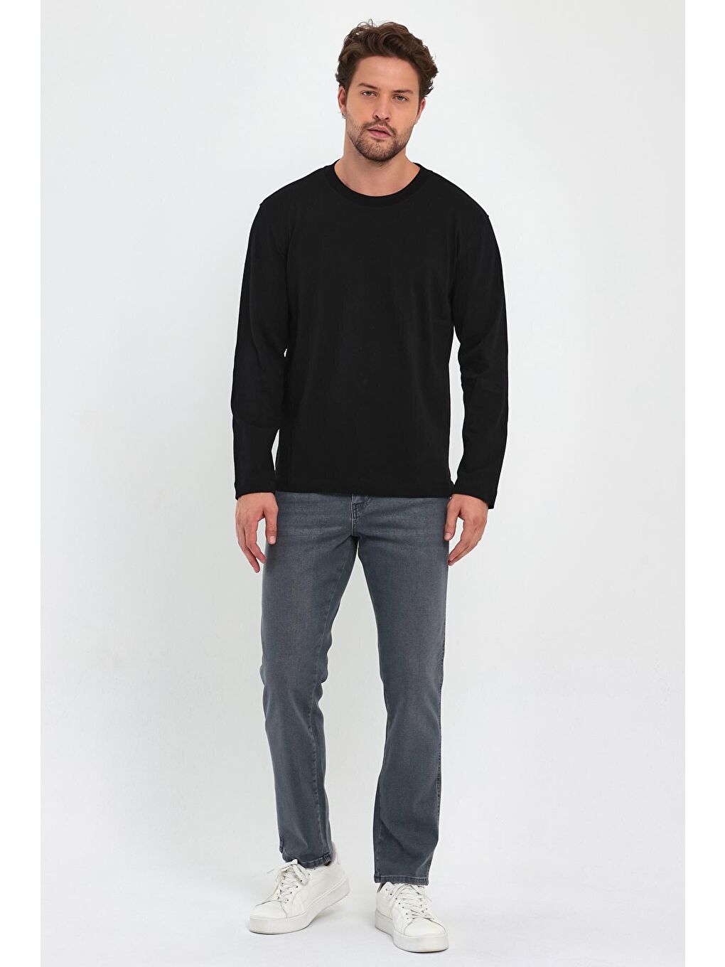 Siyah 30/2 Süprem Bisiklet Yaka Erkek Sweatshirt-1