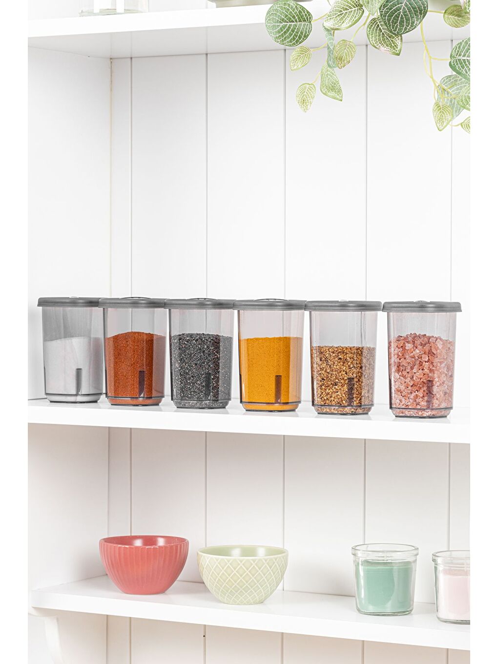 6'lı Etiketli ve Kilitlenebilir Hava Almaz Kapaklı Baharatlık Seti Baharatlık Saklama Kabı Gri-5