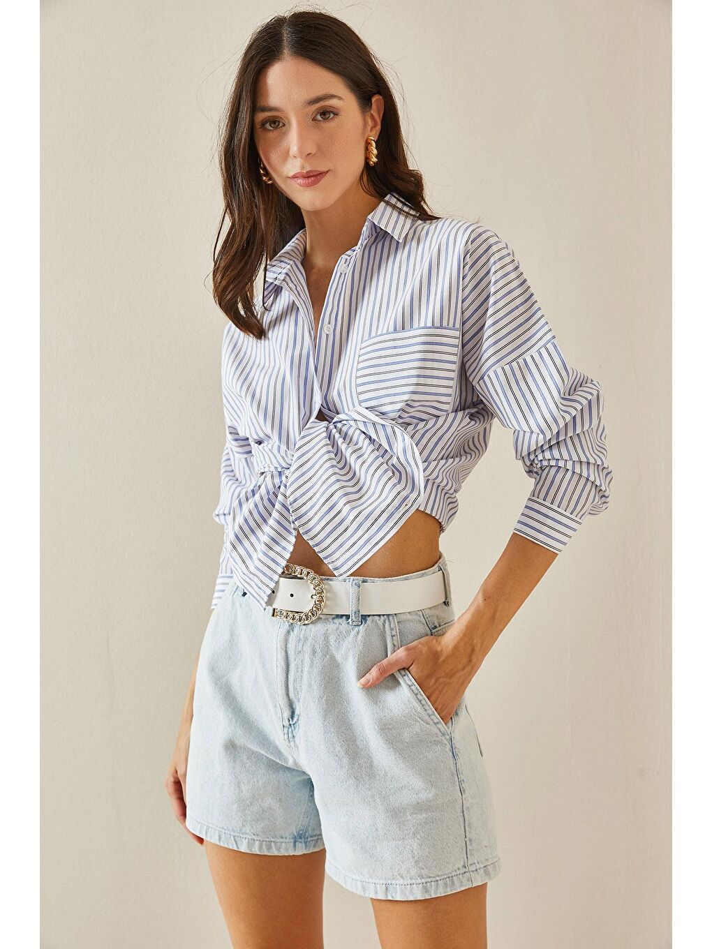 Mavi Tek Cepli Çizgili Gömlek 5YXK2-48646-12-2