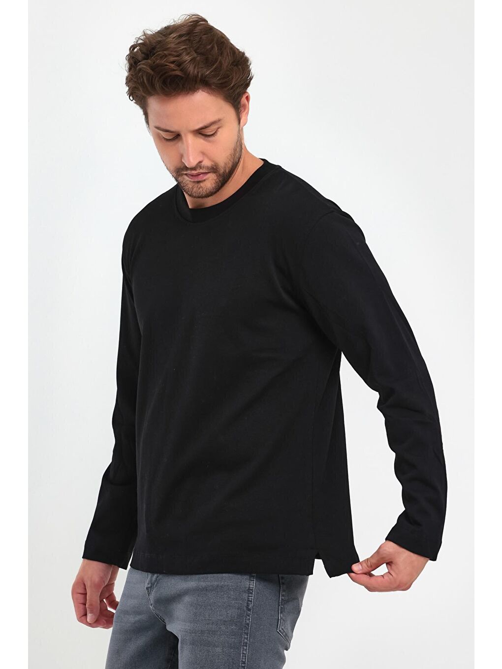 Siyah 30/2 Süprem Bisiklet Yaka Erkek Sweatshirt-2