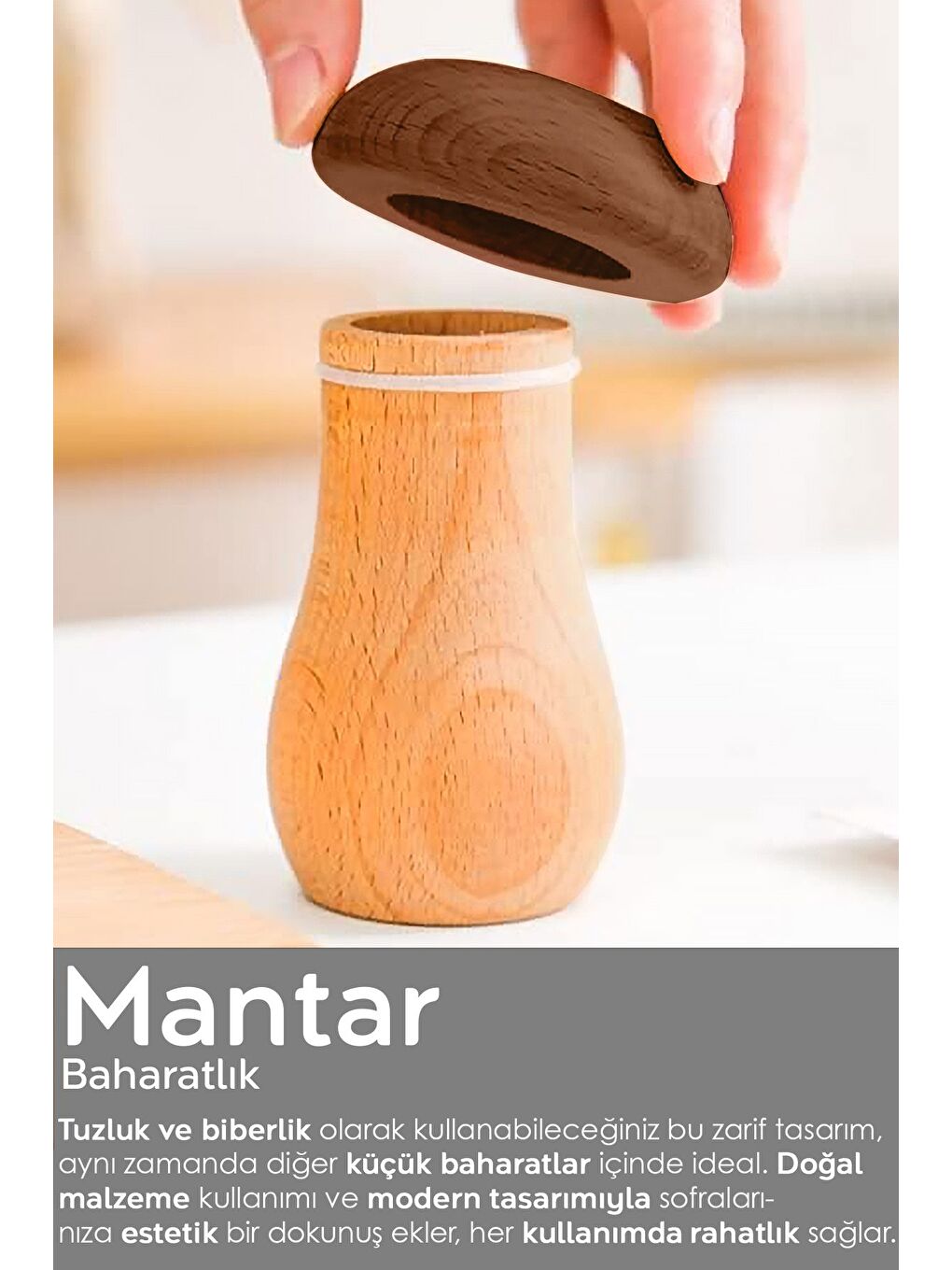 Bej 2'li Mantar Model Bambu Baharatlık Tuzluk Biberlik Karabiberlik Baharat Takımı 35 ml-1