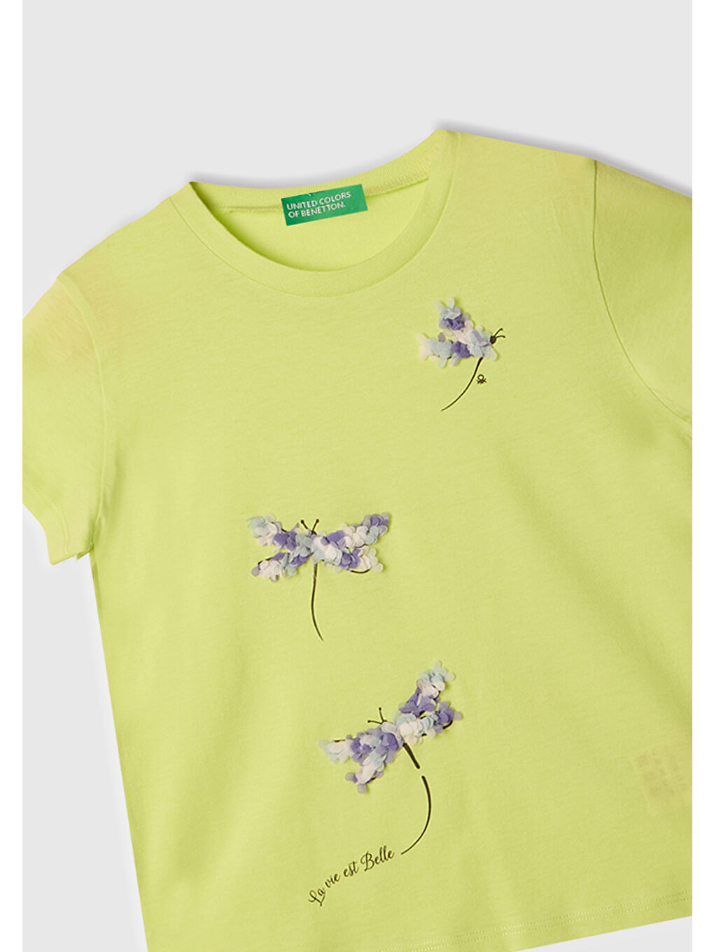 Kız Çocuk Sarı Nakışlı ve Baskılı T-Shirt-1