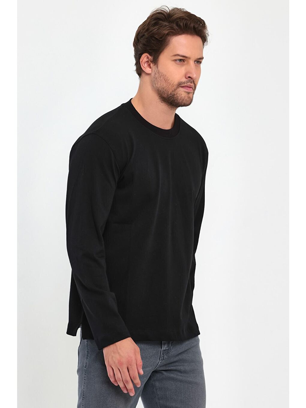 Siyah 30/2 Süprem Bisiklet Yaka Erkek Sweatshirt-3