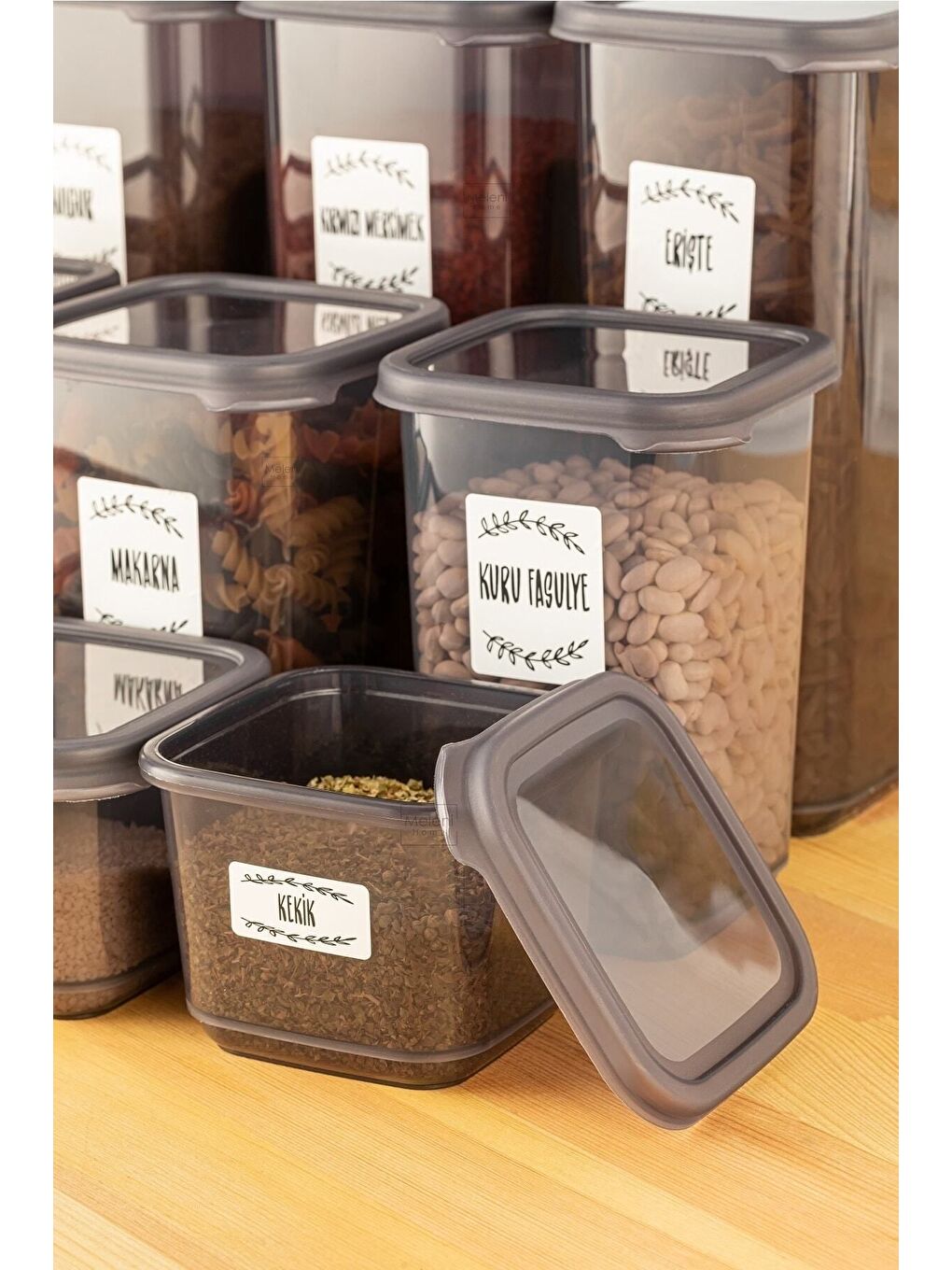 Antrasit 18'li Pino Baharatlık Erzak Saklama Kabı Kapaklı Kare Baharat Takımı 6x 0 50 lt1 10 lt1 70 lt-3