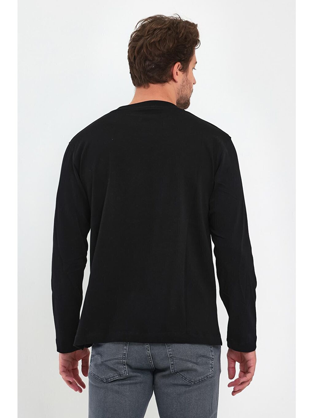 Siyah 30/2 Süprem Bisiklet Yaka Erkek Sweatshirt-4