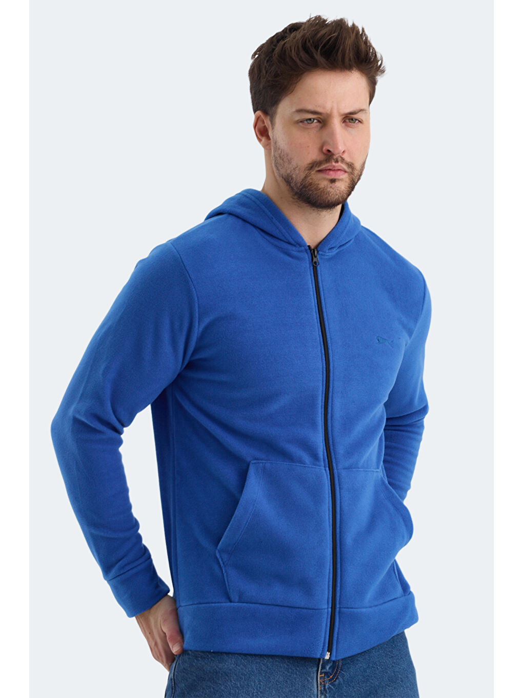 SAMSON Erkek Fermuarlı Sweatshirt Saks Mavi-5