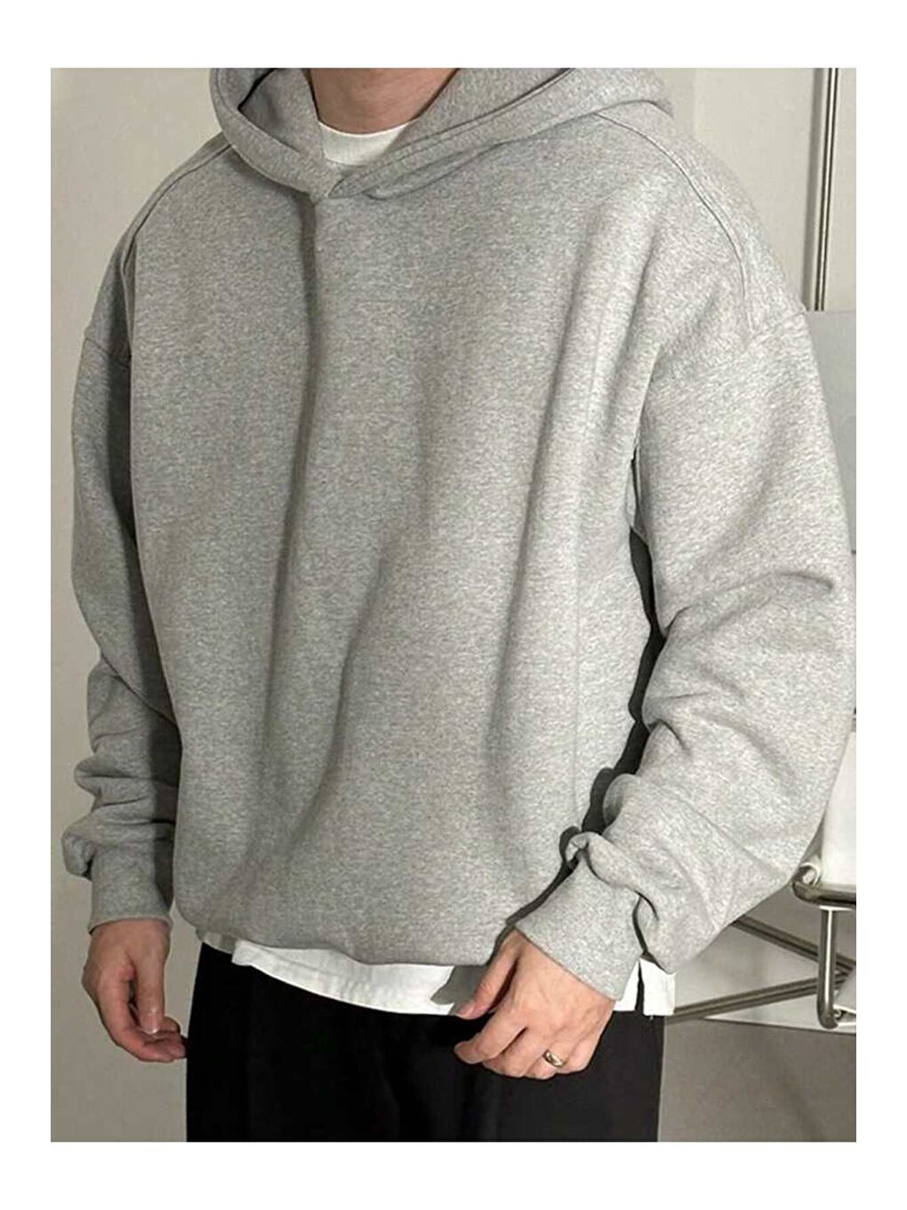 GENIUS STORE Gri Oversize 3 İplik Şardonlu Erkek Sweatshirt - 1