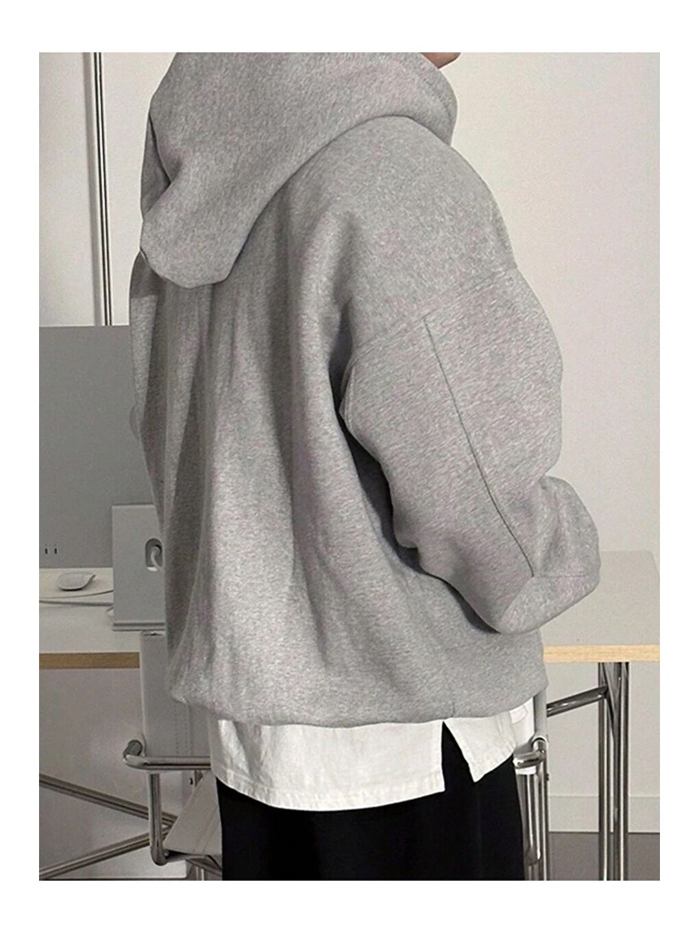 GENIUS STORE Gri Oversize 3 İplik Şardonlu Erkek Sweatshirt - 3