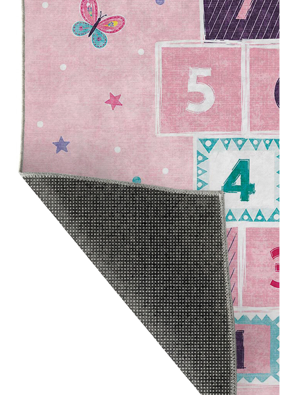 Pembe Modern Çocuk Halısı Kaymaz Tabanlı Makinede Yıkanabilir Çocuk Odası Halısı-3