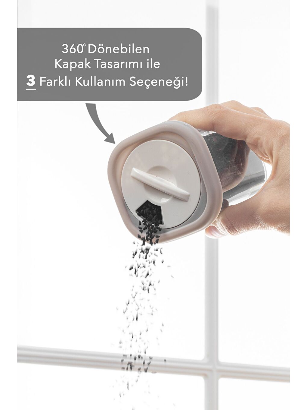 6'lı Etiketli ve Kilitlenebilir Hava Almaz Kapaklı Baharatlık Seti Baharatlık Saklama Kabı Bej-3