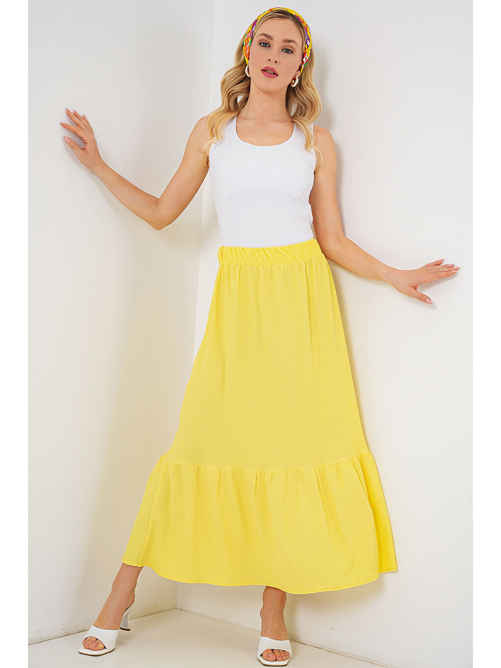 1886 Uzun Örme Etek - Sarı-2