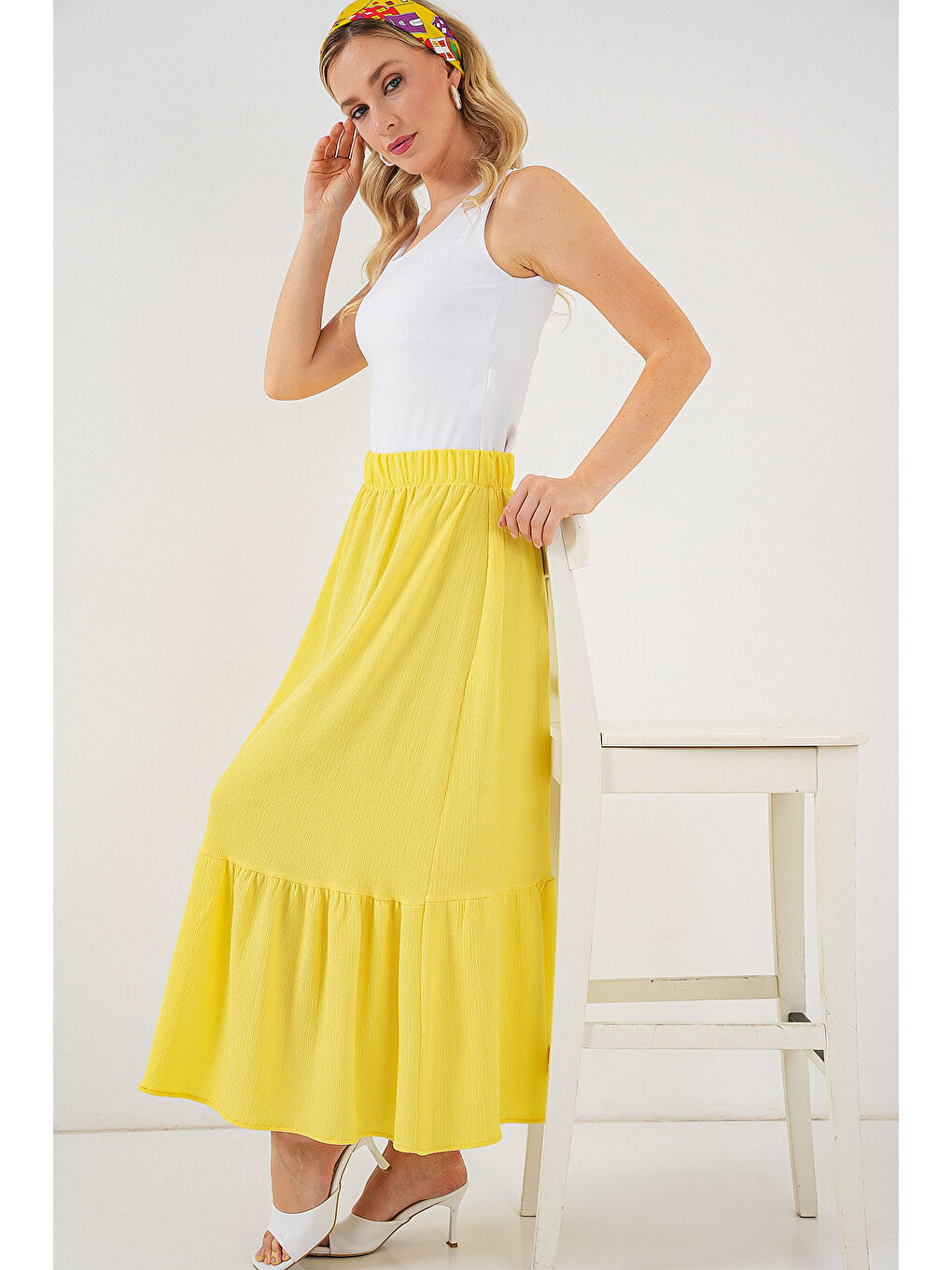 1886 Uzun Örme Etek - Sarı-4