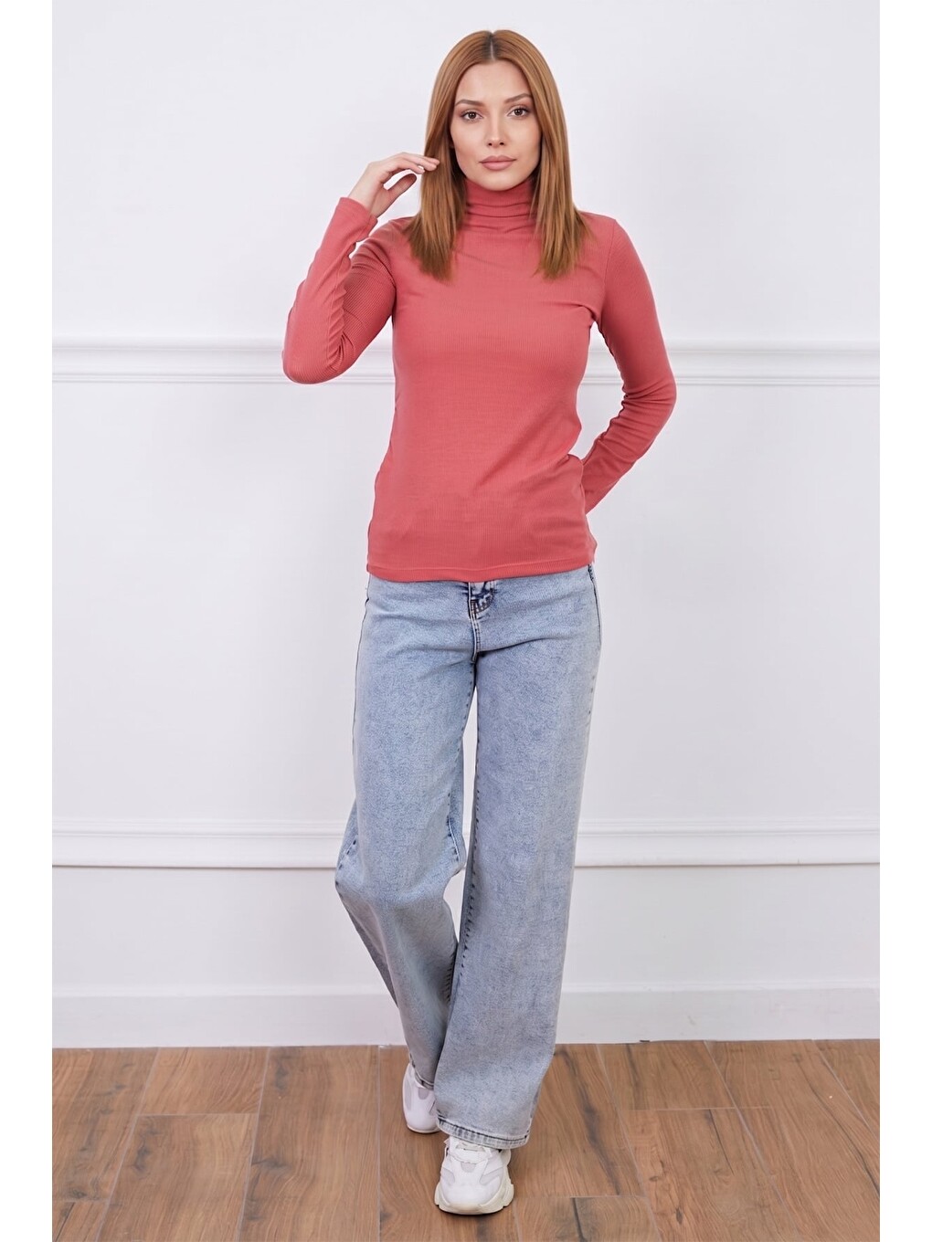 Pembe Fitilli Balıkçı Yaka Slim Fit Bluz-1