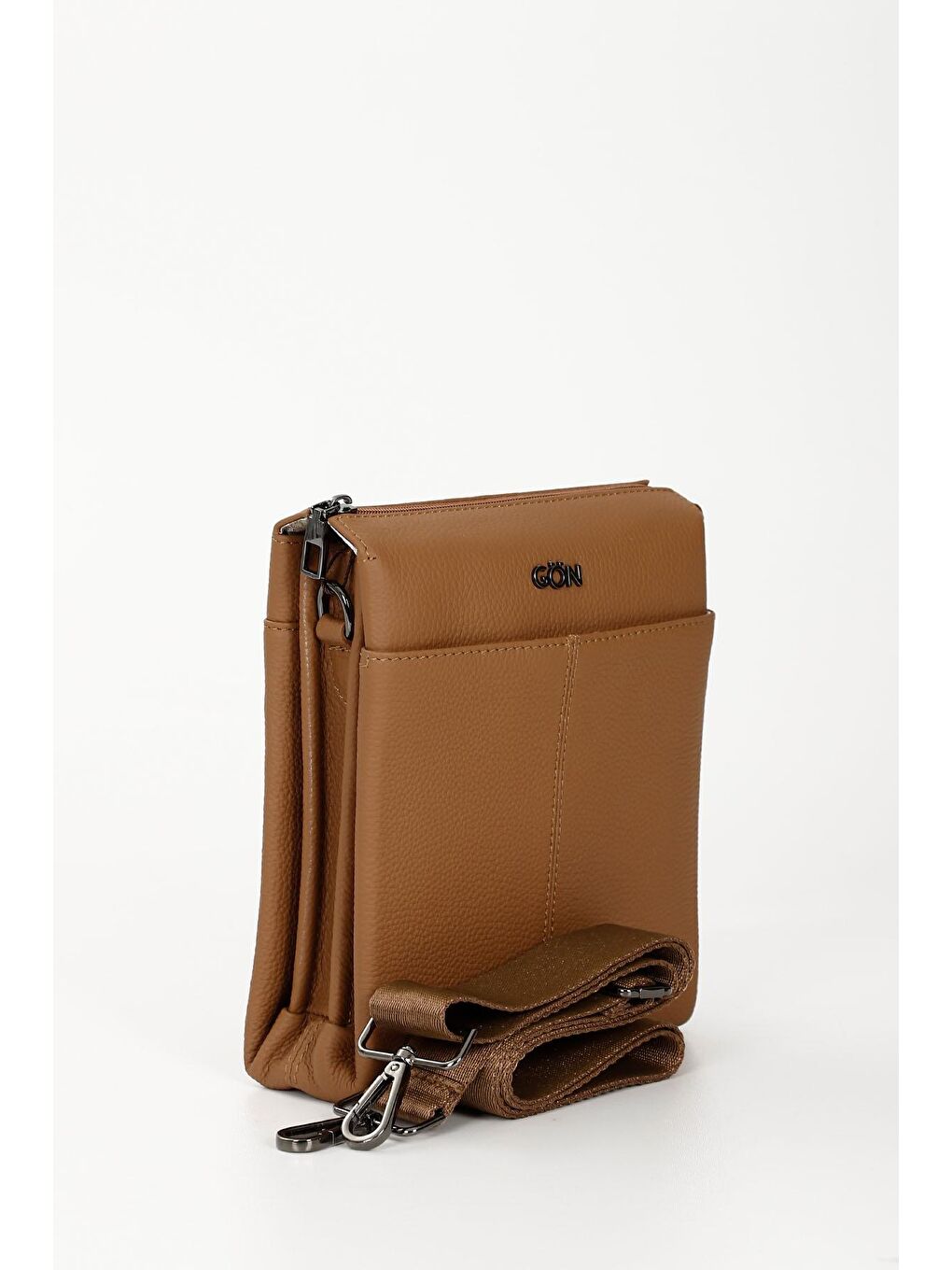 Kahverengi TABA  Hakiki Deri Orta Boy Unisex Omuz Çantası Q3674-1