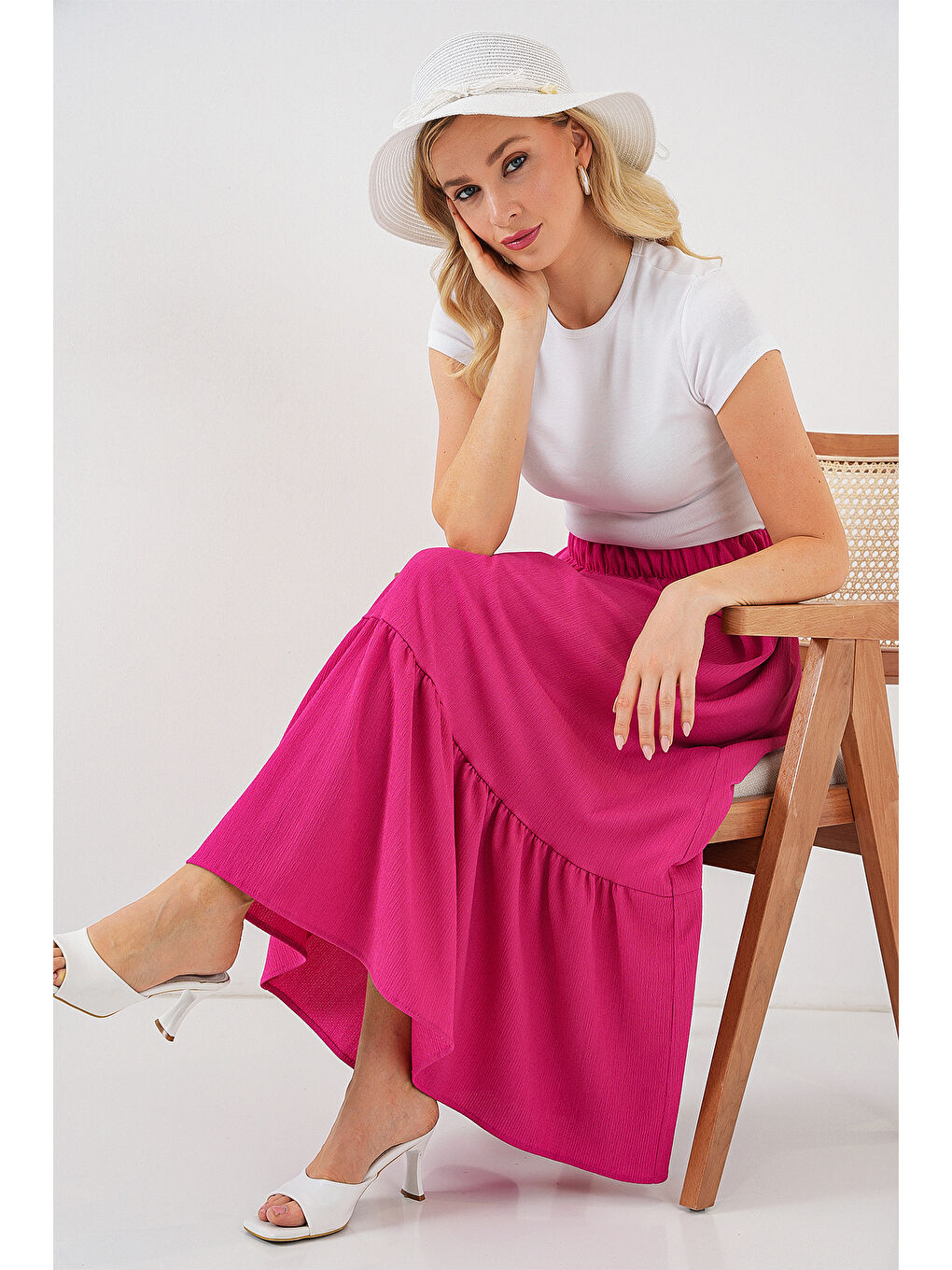 Petrol 1886 Uzun Örme Etek - Koyu Pembe-2