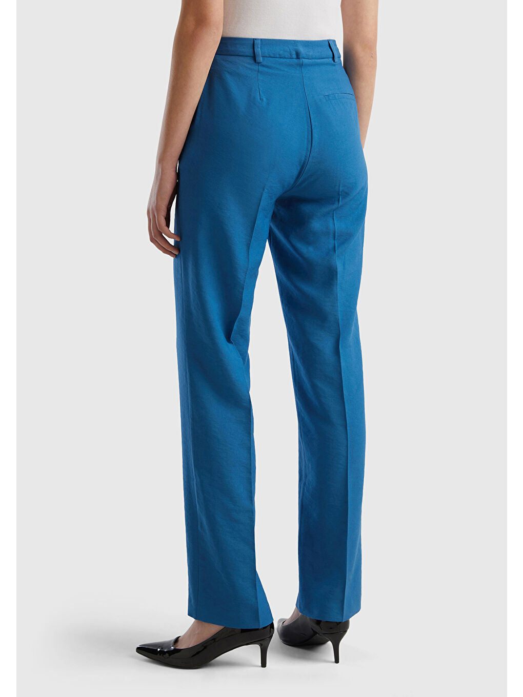 Kadın Koyu Mavi Viskoz Karışımlı Bol Paça Pantolon-1