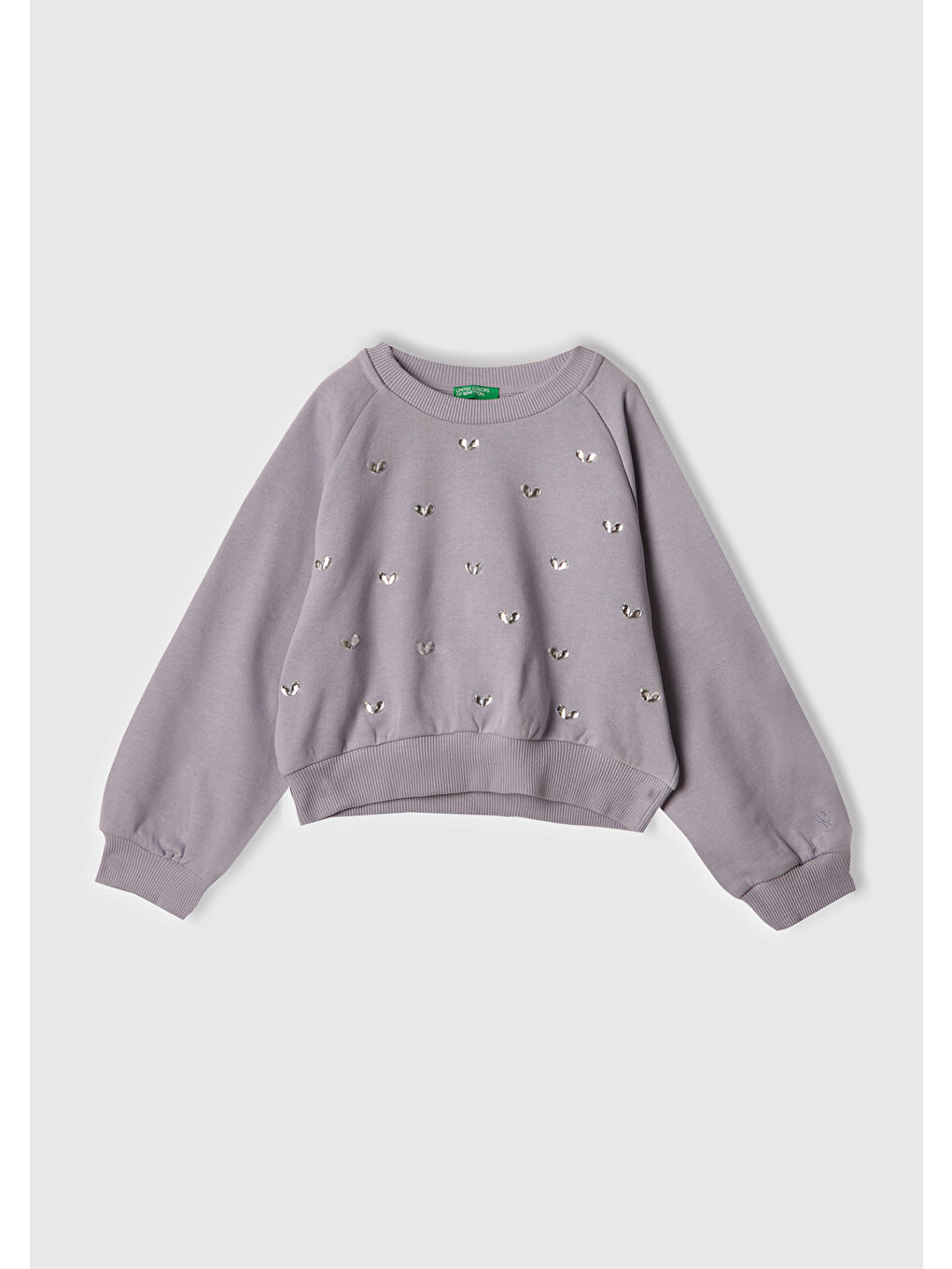 Kız Çocuk Lila Önü Taş Detaylı Ribanalı Bisiklet Yaka Sweatshirt