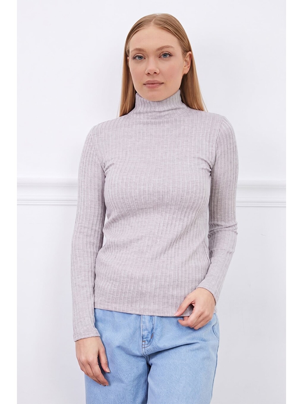 Bej Fitilli Balıkçı Yaka Slim Fit Bluz-1