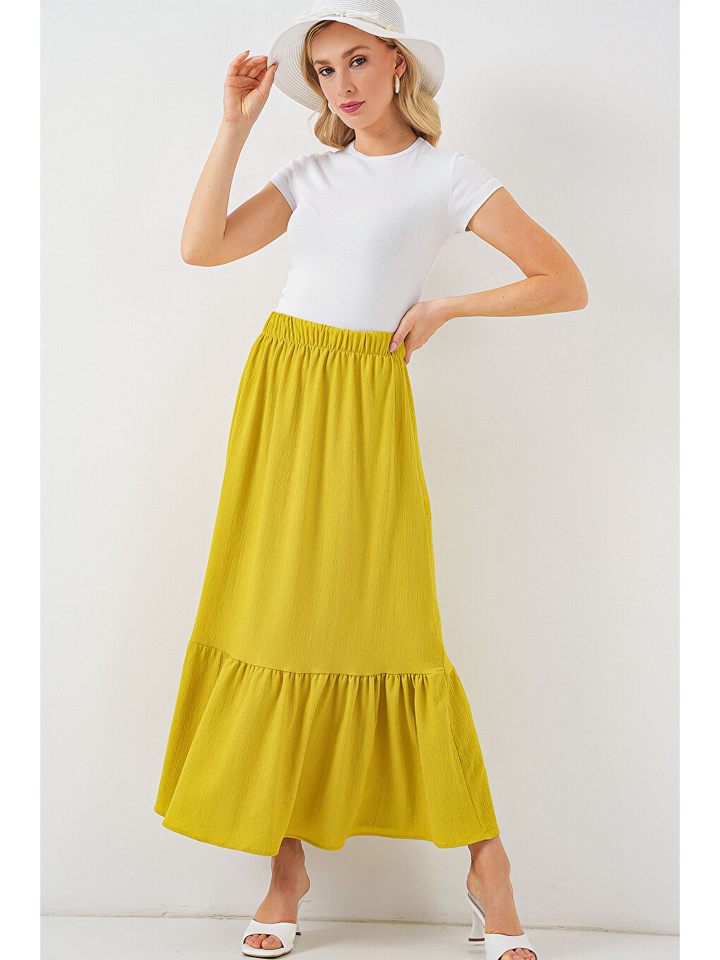 Sarı 1886 Uzun Örme Etek - Hardal