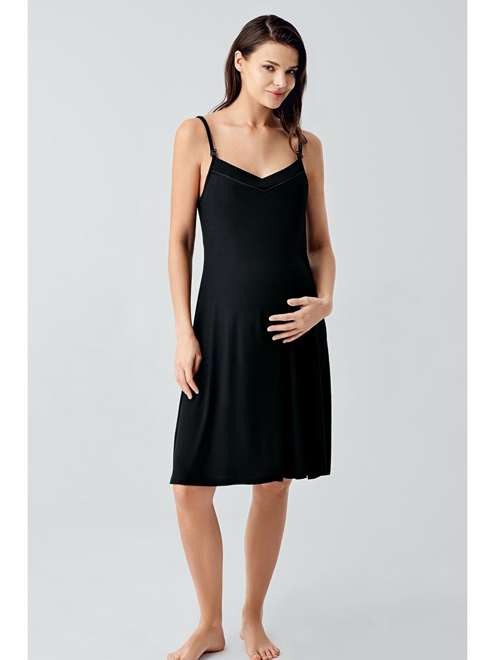 Siyah Askılı Kısa Esnek Viskoz Hamile Gecelik 17101